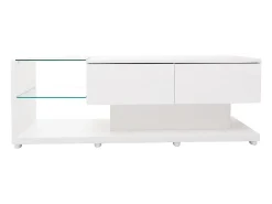 Suporte para TV branco - Suporte para TV para sala de estar com iluminação LED ajustável - 2 gavetas e espaço aberto para arrumação