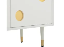 Suporte para TV Branco - Suporte para TV com 4 portas com estrutura em treliça - detalhes dourados e pés ajustáveis