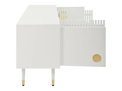Suporte para TV Branco - Suporte para TV com 4 portas com estrutura em treliça - detalhes dourados e pés ajustáveis