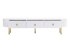 Suporte para TV branco - Suporte para TV para sala com 3 gavetas - Puxadores e pés dourados
