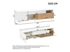 Suporte para TV branco brilhante - Suporte para TV com 2 portas e 1 gaveta - 2 espaços de arrumação semi-abertos