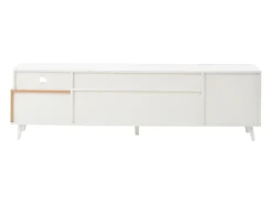 Suporte para TV branco brilhante - Suporte para TV com 2 portas e 1 gaveta - 2 espaços de arrumação semi-abertos