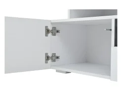 Suporte para TV branco brilhante - Suporte para TV com 2 portas e 1 gaveta - Iluminação LED e espaço de arrumação aberto