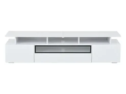 Suporte para TV branco brilhante - Suporte para TV com 2 portas e 1 gaveta - Iluminação LED e espaço de arrumação aberto