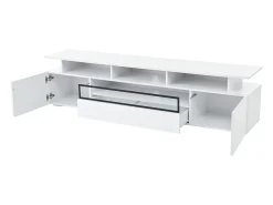 Suporte para TV branco brilhante - Suporte para TV com 2 portas e 1 gaveta - Iluminação LED e espaço de arrumação aberto