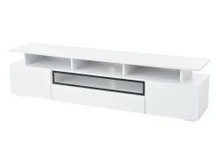 Suporte para TV branco brilhante - Suporte para TV com 2 portas e 1 gaveta - Iluminação LED e espaço de arrumação aberto