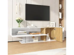 Suporte para TV Branco Brilhante - Suporte para TV com 2 portas e 3 compartimentos de arrumação abertos - prateleiras em vidro