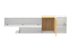 Suporte para TV Branco Brilhante - Suporte para TV com 2 portas e 3 compartimentos de arrumação abertos - prateleiras em vidro