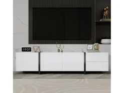 Suporte para TV branco brilhante - Suporte para TV com 1 gaveta e 4 portas - com iluminação LED - para sala de estar