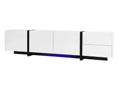 Suporte para TV branco brilhante - Suporte para TV com 1 gaveta e 4 portas - com iluminação LED - para sala de estar
