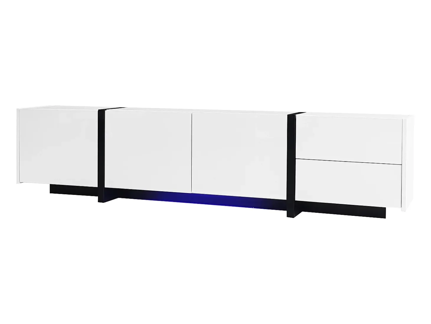 Suporte para TV branco brilhante - Suporte para TV com 1 gaveta e 4 portas - com iluminação LED - para sala de estar