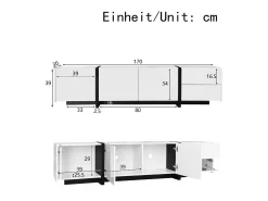 Suporte para TV branco brilhante - Suporte para TV com 1 gaveta e 4 portas - com iluminação LED - para sala de estar
