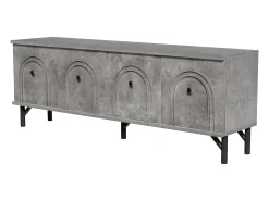Suporte para TV cinzento com 4 portas arqueadas - Suporte para TV moderno - Pernas pretas - para sala de estar e escritório