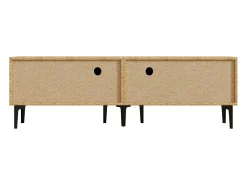 Suporte para TV com 4 compartimentos - Portas inclinadas - Cor: madeira e preto