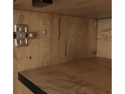 Suporte para TV com 4 compartimentos - Portas inclinadas - Cor: madeira e preto