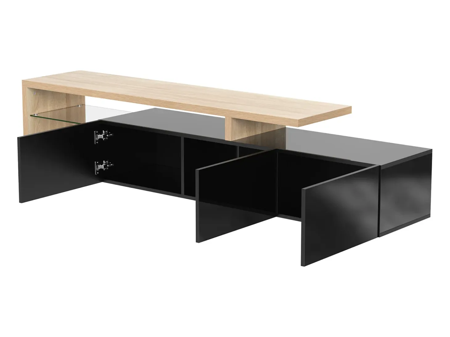 Suporte para TV com 7 cores de LED, 3 portas e prateleiras de vidro, tamanho ideal para sala de estar, preto.