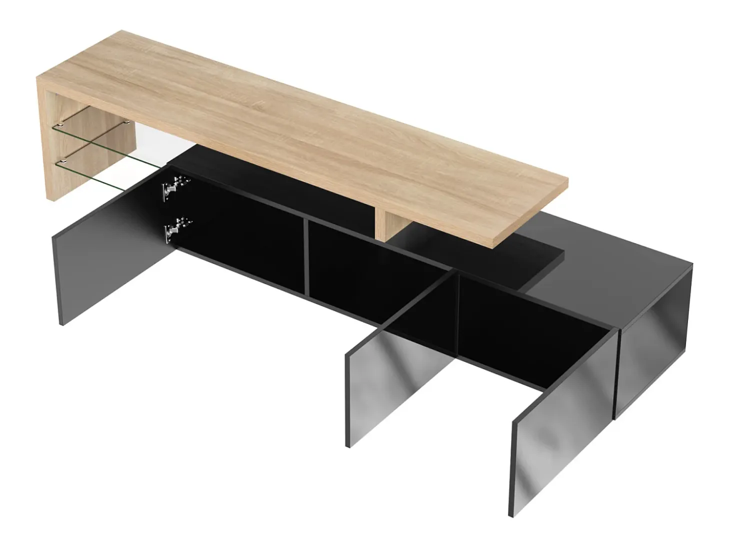 Suporte para TV com 7 cores de LED, 3 portas e prateleiras de vidro, tamanho ideal para sala de estar, preto.