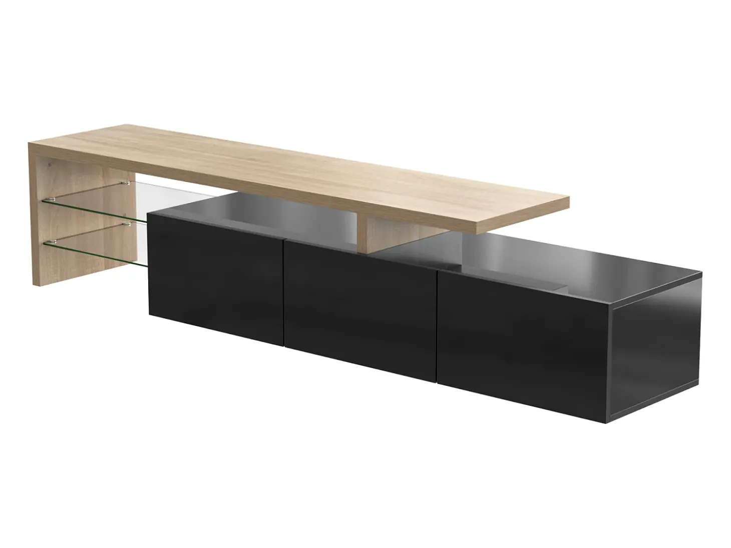 Suporte para TV com 7 cores de LED, 3 portas e prateleiras de vidro, tamanho ideal para sala de estar, preto.