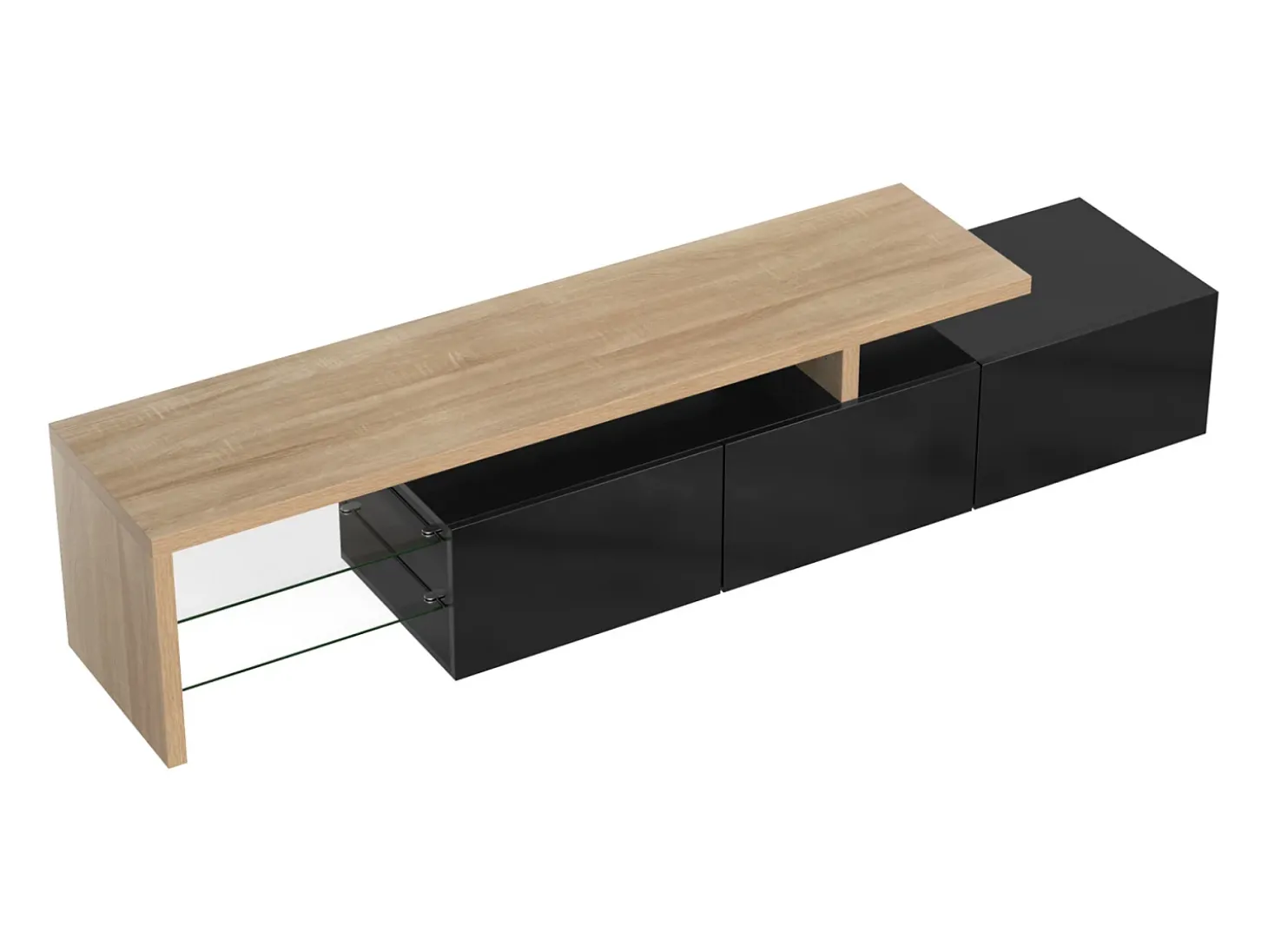 Suporte para TV com 7 cores de LED, 3 portas e prateleiras de vidro, tamanho ideal para sala de estar, preto.