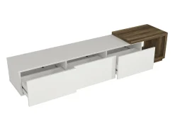 Suporte para TV com 3 gavetas e 1 prateleira - Branco e natural - DUKIAN