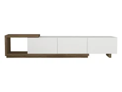 Suporte para TV com 3 gavetas e 1 prateleira - Branco e natural - DUKIAN