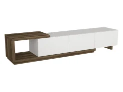Suporte para TV com 3 gavetas e 1 prateleira - Branco e natural - DUKIAN