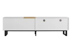 Suporte para TV com 2 gavetas e 2 portas - pés em metal - cor branco e madeira