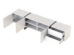 Suporte para TV com 2 gavetas e 3 portas - Branco brilhante e preto