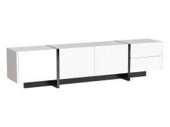 Suporte para TV com 2 gavetas e 3 portas - Branco brilhante e preto