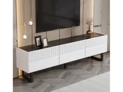 Suporte para TV com 3 gavetas - Design clássico em preto e branco - Tampo com acabamento brilhante