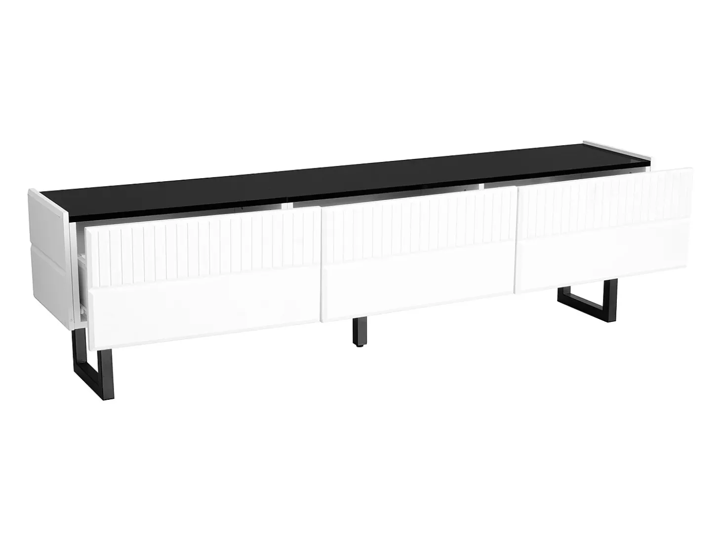 Suporte para TV com 3 gavetas - Design clássico em preto e branco - Tampo com acabamento brilhante