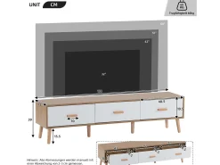 Suporte para TV com 3 gavetas - Painel da porta texturado branco - Cor natural 150x35x39cm