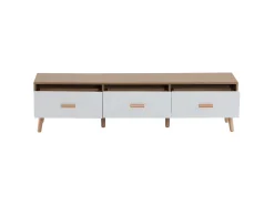 Suporte para TV com 3 gavetas - Painel da porta texturado branco - Cor natural 150x35x39cm