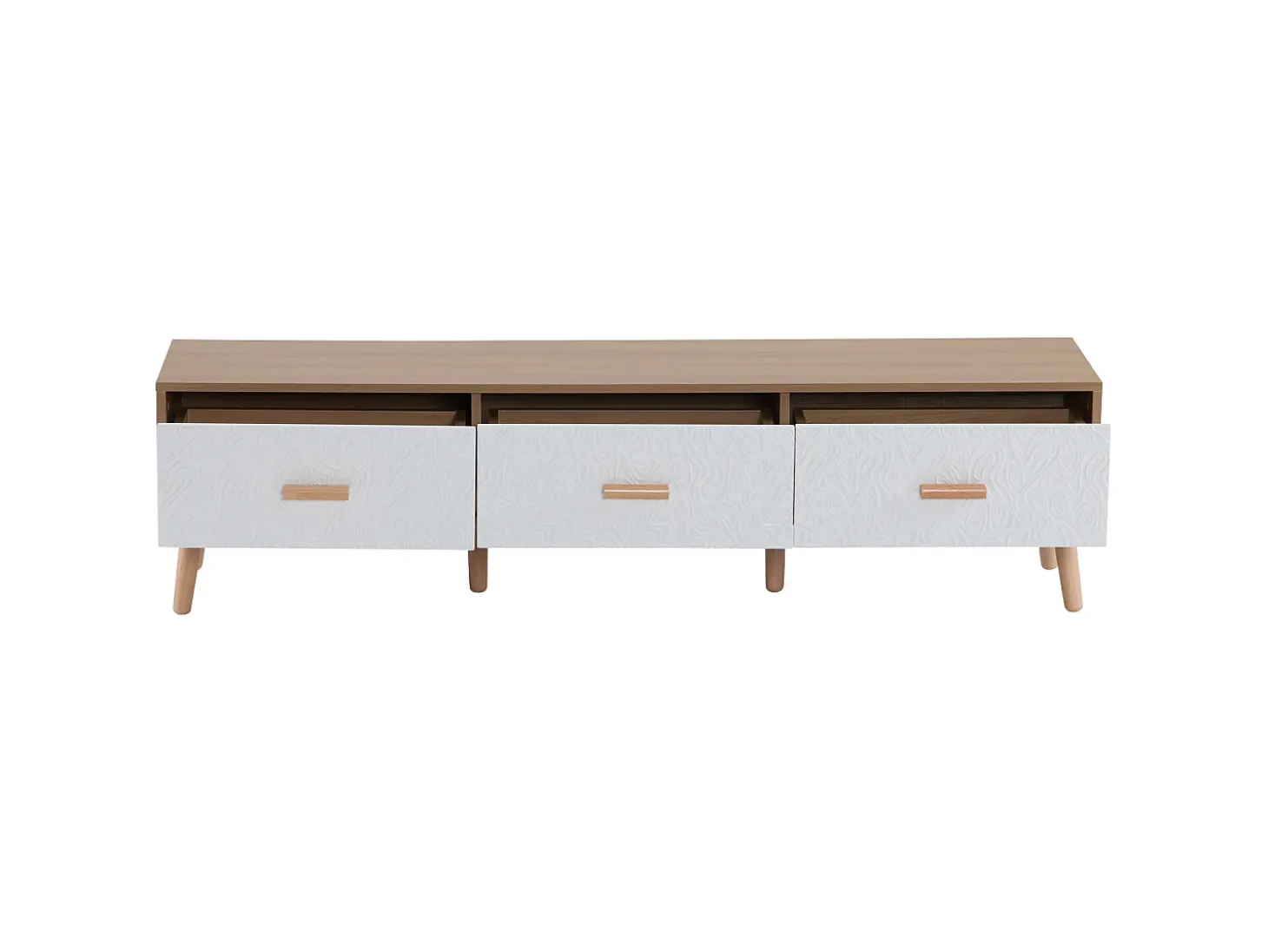 Suporte para TV com 3 gavetas - Painel da porta texturado branco - Cor natural 150x35x39cm