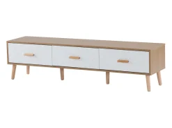 Suporte para TV com 3 gavetas - Painel da porta texturado branco - Cor natural 150x35x39cm