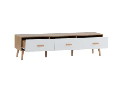 Suporte para TV com 3 gavetas - Painel da porta texturado branco - Cor natural 150x35x39cm
