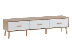 Suporte para TV com 3 gavetas - Painel da porta texturado branco - Cor natural 150x35x39cm