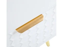 Suporte para TV com 1 gaveta e 2 portas - Padrão colmeia - Pés em metal - Branco