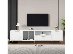 Suporte para TV com 1 gaveta e 2 portas - Padrão colmeia - Pés em metal - Branco