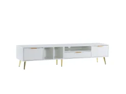 Suporte para TV com 1 gaveta e 2 portas - Padrão colmeia - Pés em metal - Branco