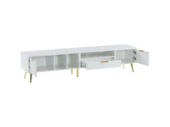 Suporte para TV com 1 gaveta e 2 portas - Padrão colmeia - Pés em metal - Branco