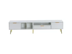 Suporte para TV com 1 gaveta e 2 portas - Padrão colmeia - Pés em metal - Branco