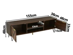 Suporte para TV com 2 portas - Pés em metal - Madeira escura