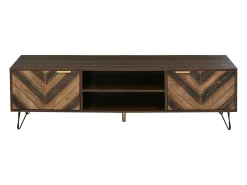 Suporte para TV com 2 portas - Pés em metal - Madeira escura