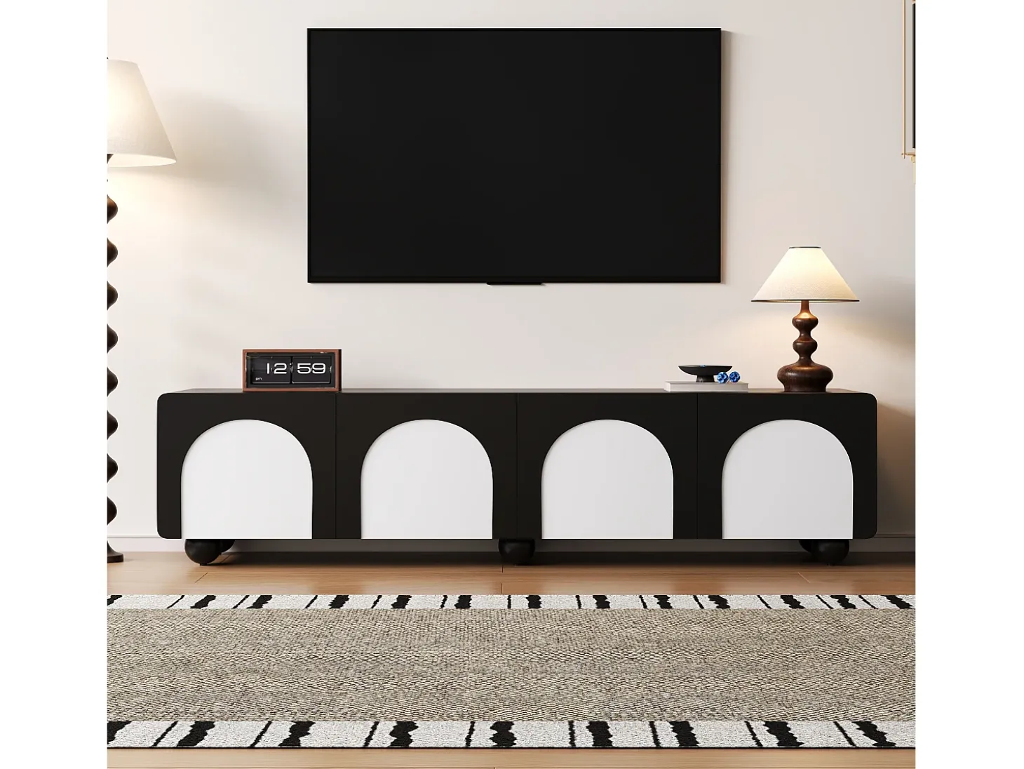 Suporte para TV com 2 portas e 2 gavetas - Design preto e branco 180 x 38 x 45 cm