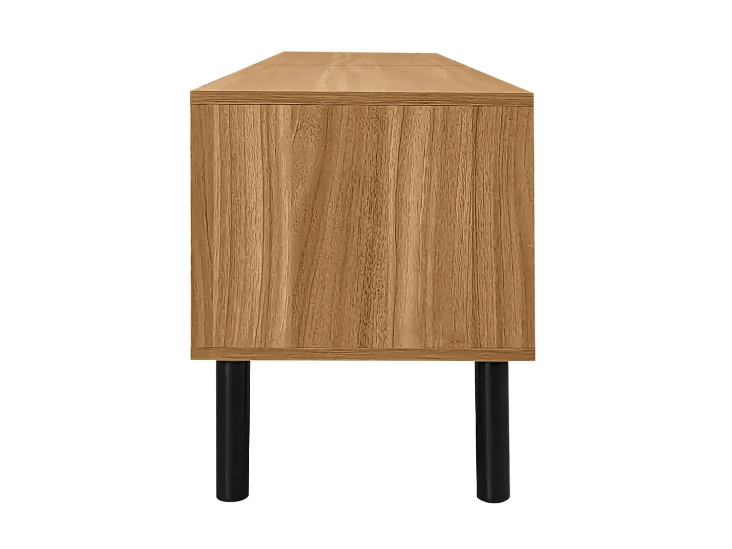 Suporte para TV com 4 portas e pés de madeira maciça, ideal para sala de estar e quarto, 170x38x47cm, nas cores preto e natural.