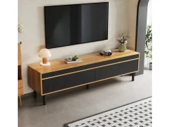 Suporte para TV com 4 portas e pés de madeira maciça, ideal para sala de estar e quarto, 170x38x47cm, nas cores preto e natural.