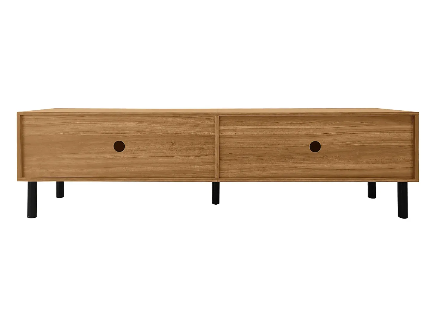 Suporte para TV com 4 portas e pés de madeira maciça, ideal para sala de estar e quarto, 170x38x47cm, nas cores preto e natural.
