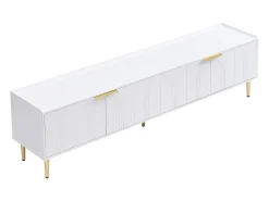 Suporte para TV com 4 portas texturadas e pés dourados - Madeira - Branco
