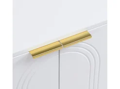 Suporte para TV com 4 portas texturadas e pés dourados - Madeira - Branco